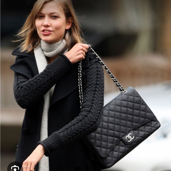 CHANEL caviar maxi double flap quilted black silver hardware - Picture 14 of 14